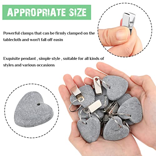 12 Pieces Tablecloth Weights Clip On Natural Stone Heart Shape Stone Table Cloth Weights With Stainless Steel Clips (Light Grey) #TOP2