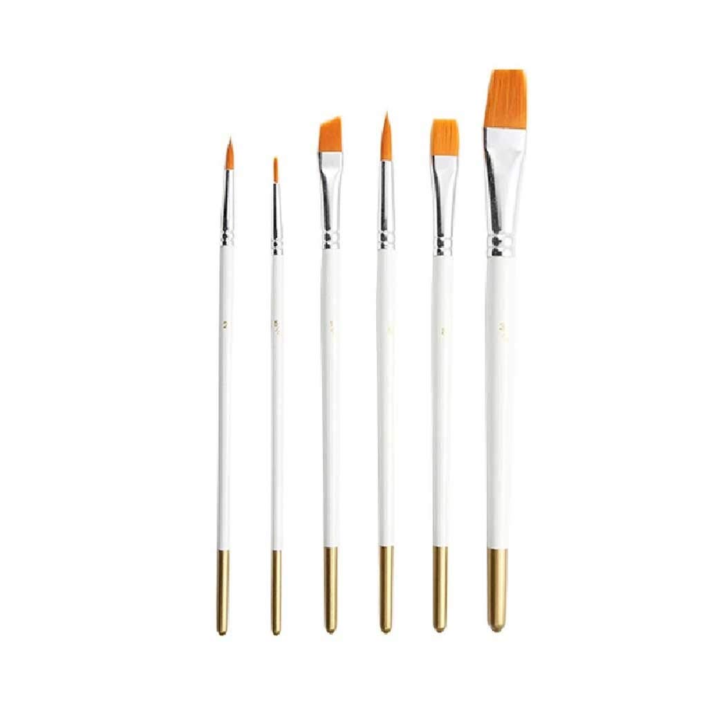 Juego de 6 pinceles de acuarela con mango de madera, suministros para dibujo, ar de acuarela con mango de madera, suministros para dibujo, arte, pintura blanca, pelo de nailon, multifunción.
