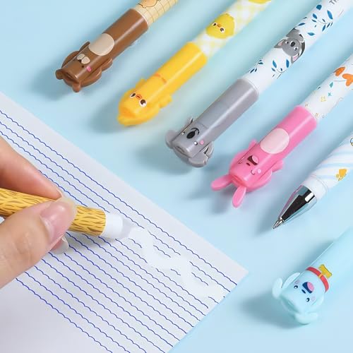 6 bolígrafos borrables de tinta azul 0.5 mm diseño de animales miniatura 6