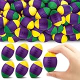 Soulchen 24 Pack Mardi Gras Parade Throws Bulk Mardi Gras Mini Footballs Foam Stress Ball 2.1 inch Yellow Green Purple Footballs for Throws Party Favor Supplies Decorations Tiered Tray