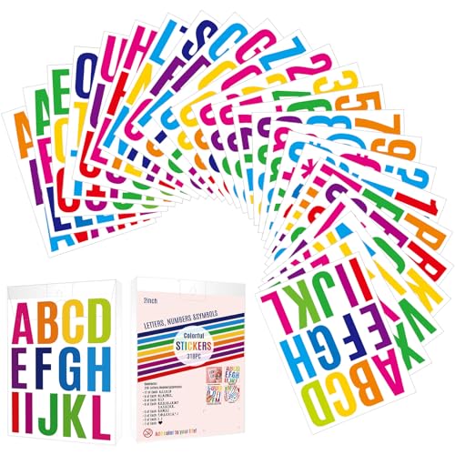 Dadabig 24 Hojas Pegatinas de Letras, Letras Grandes Adhesivas, Pegatinas Alfabeto de Colores, Pegatinas para Álbumes de Recortes, Autoadhesivos con 318 Números, Letras, y símbolos para Carpetas