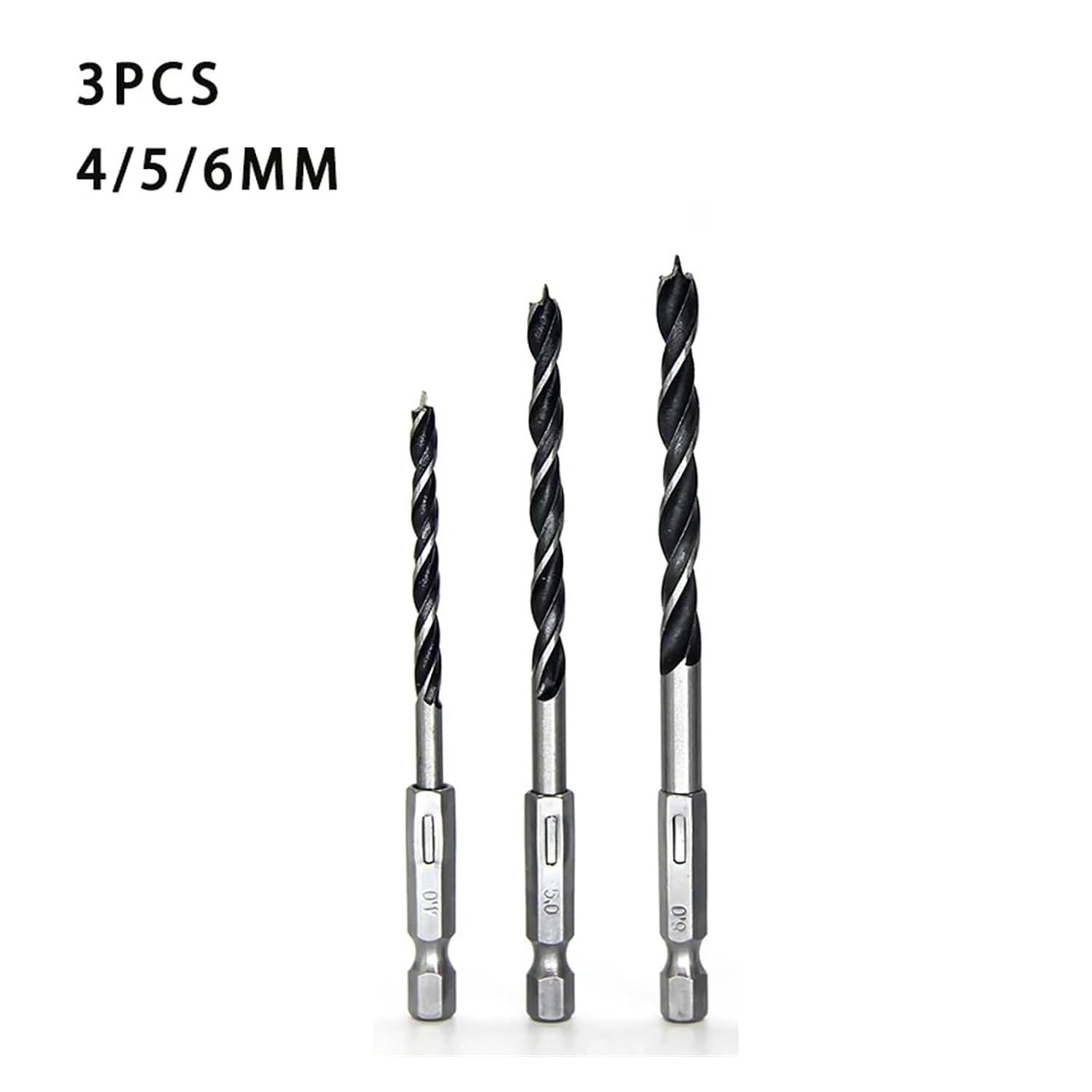 3pc 7mm Quick Change Metal Tools 1/4" Hex Shank Wood HCS Drill Bit Set Round Handle DWBPGVUN