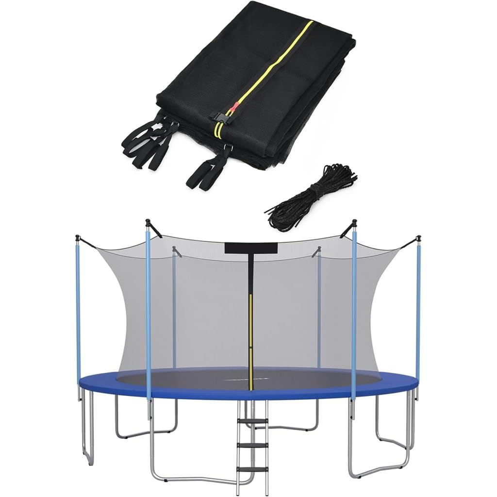 AOBUJDUB Trampoline Replacement Safety Net, 8FT 10FT 12FT 14FT 16FT Round Frame Trampoline, Weather-Resistant Breathable Replacement Enclosure Net With Adjustable Straps(12ft-8 poles)