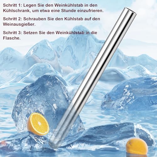 Foto von FungLam Professionelles 5-in-1 Weinkühlstab Set mit Edelstahl Kühlstab, 2 Kühlstäben, 2 Flaschenverschlüssen und 1 Folienschneider - Perfektes Rot-Weißwein Geschenkset