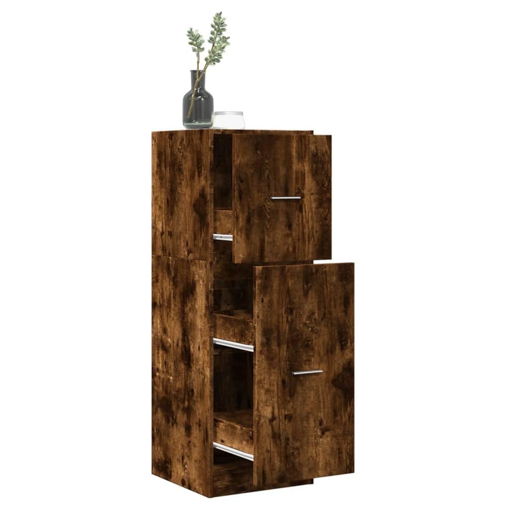 Armadietto da farmacista in legno di rovere affumicato, 40 x 41 x 118 cm, con 3 cassetti ed estraibile, armadietto da cucina stretto e armadio da ufficio per soggiorno