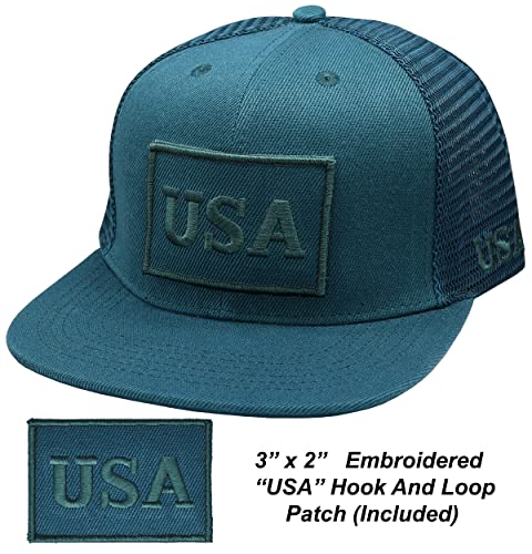 Image of Antourage American Flag Unisex Baseball Hat for Men and Women | USA Flag Mesh Snapback Flat Visor Cap + 2 Patriotic Patches