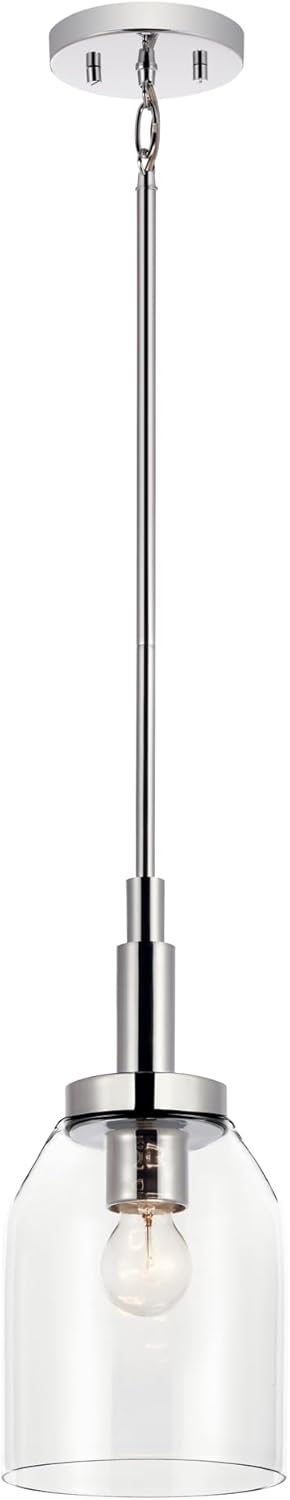 Kichler Madden 1-Light Mini Pendant with Clear Glass in Brushed Nickel, Sloped Ceiling Compatible, for Bathroom or Kitchen (15" x 7"), 52725NI