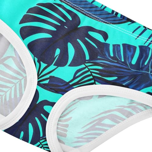 Teal Blue Monstera Palm Leaves Little Girl Panties Toddler Underwear Custom Cotton Bright Briefs Kids Undies 2t4
