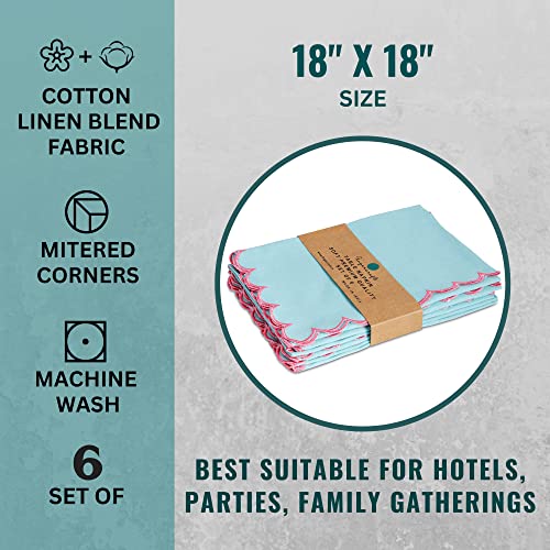 Dinner Napkins, Everyday Use, Premium Quality Cotton Linen Blend Napkins Set Of 6 Perfect For Parties Dinners Weddings Cocktail Christmas Napkins Cloth Washable & Reusable 18 X18 –Vfc-Scallop-Aqua #TOP6