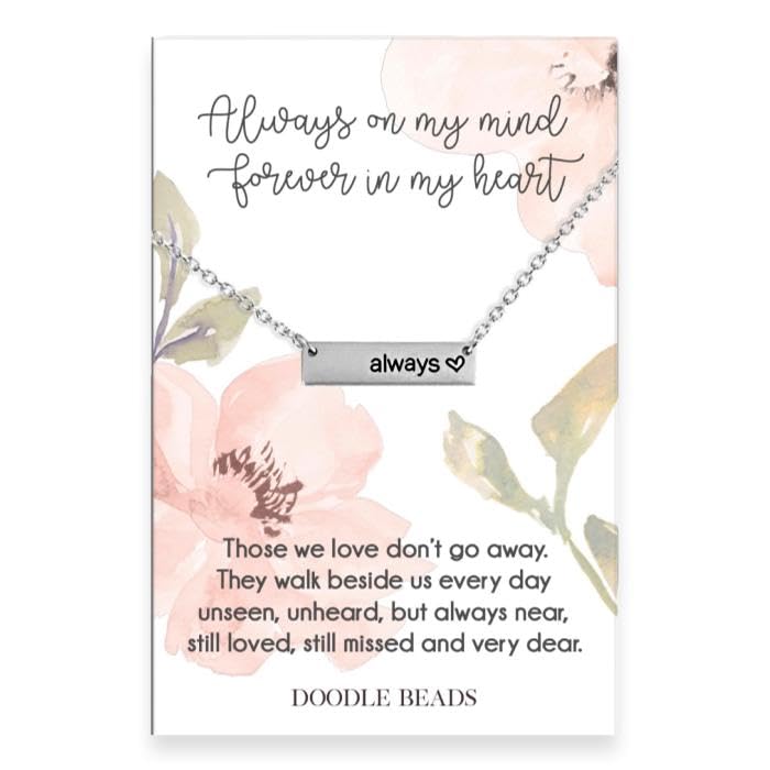 Doodle Beads Always Necklace,Remembrance Jewelry, Bereavement Jewelry, Sympathy Gift, Silver Bar Necklace with 16-18