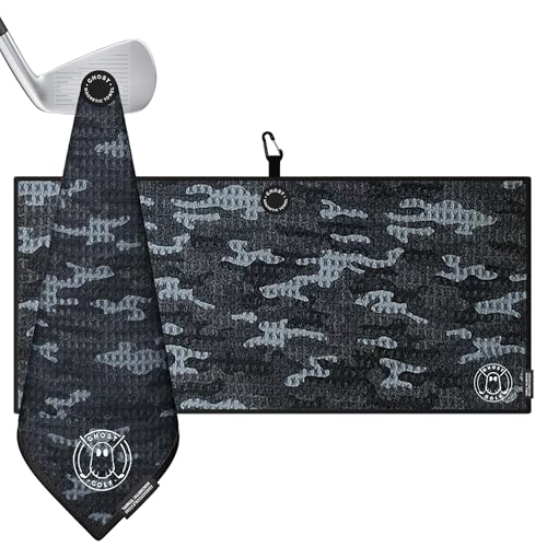 Ghost Golf Magnetic Towel (Caddie) - Premium Ultra-Absorbent Microfiber Golf Towel with Magnet for Golf Carts or Clubs - 18 x 40 Golfing Gear - Waffle Weave Pattern (Black Camo)