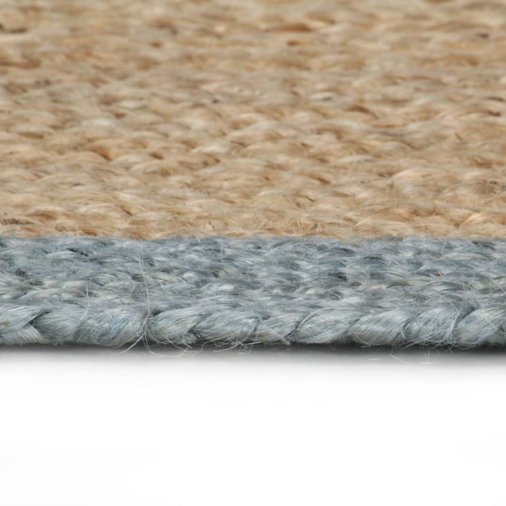 Tomostar Tapis Jute Rond, Tapis Salon Aspect Jute Fait à la Main Jute avec Bord Vert Olive 90 cm