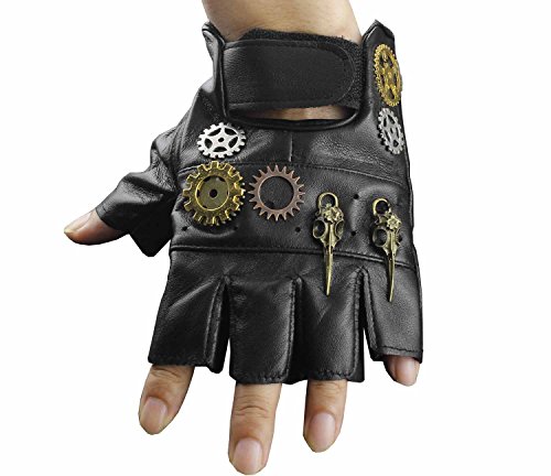 Steampunk Gothic Mens Vintage Geuuine Leather Fingerless Gloves #TOP2