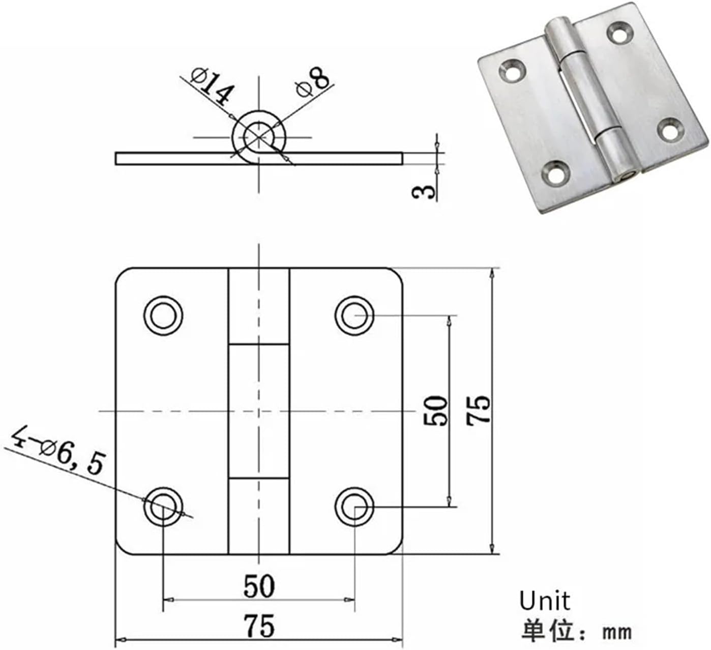 Industrial Electrical Cabinet Door Mechanical Equipment Folding Stainless Steel Hinge 1Pcs(201 Stainless Steel)