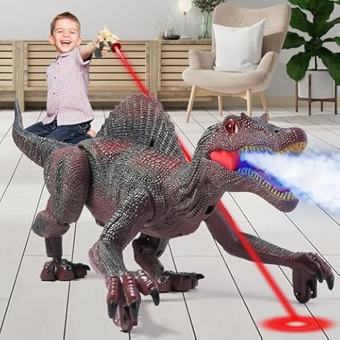 Mini Tudou Remote Control Dinosaur Toys for Kids,Light Tracing RC Jurassic Spinosaurus Dinosaur Toys w/Auto Spray and Realistic Light & Roaring,Walking Robot Dinosaur Toys for Boys Girls 3-5 4-7 8-12 Cover