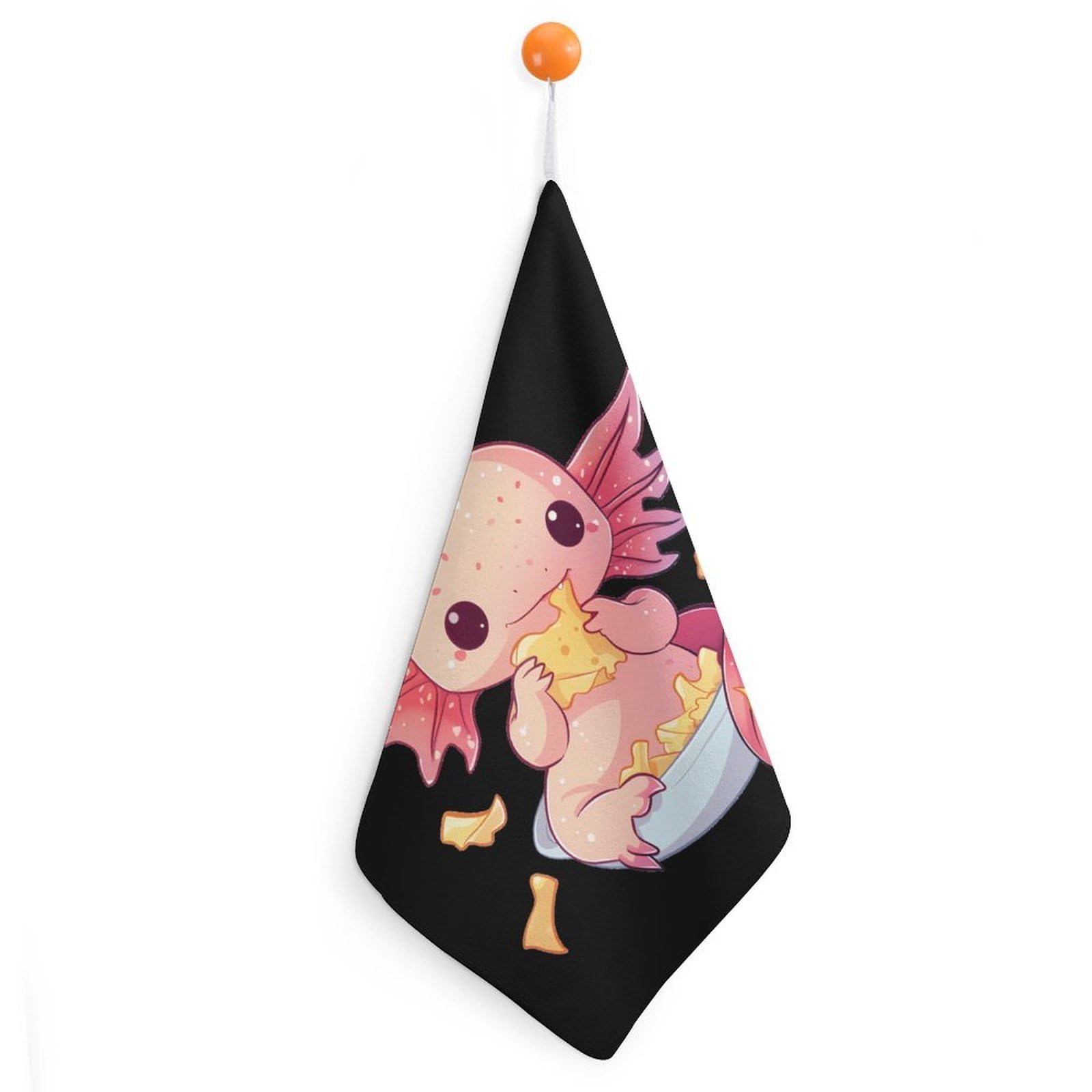 TXFBTRFSA Axolotl with Potato Chips Hand Towels with Hanging Loop Kitchen Towel Handkerchiefs Cleaning Cloths