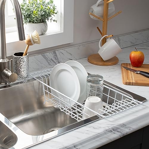 Kitchen Details Sink Dish Drainer Drying Rack | Dimensions: 19.9" x 8" x 5 | Space Saving | Countertop | White - Thumbnail 5