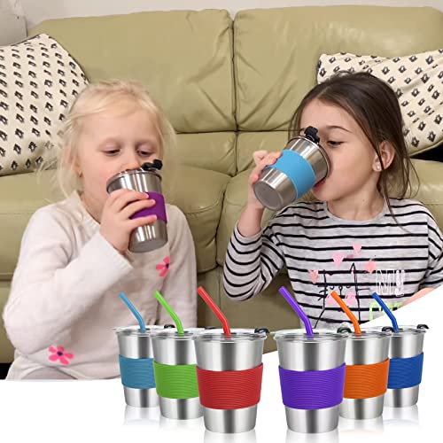 Wownnic Kids Cups With Lid And Straw- 6 Packs 12Oz Stainless Steel Cups For Kids– Leakproof Closed Buckles Kids Tumblers– Comfortable And Safe Sippy Cups- Spill Proof Toddler Cups #TOP3