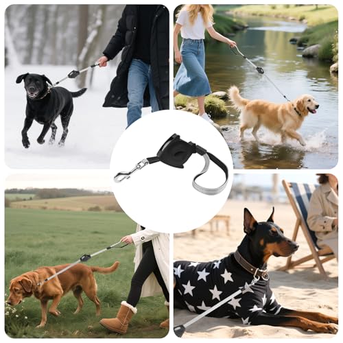 Automatische Hundeleine - 1.4m Einziehbare Leine - 150KG Max Zugkraft PA66+Polyester - 3M Reflektierend für Nachtsicherheit - Bis 25KG Hunde Schwarz