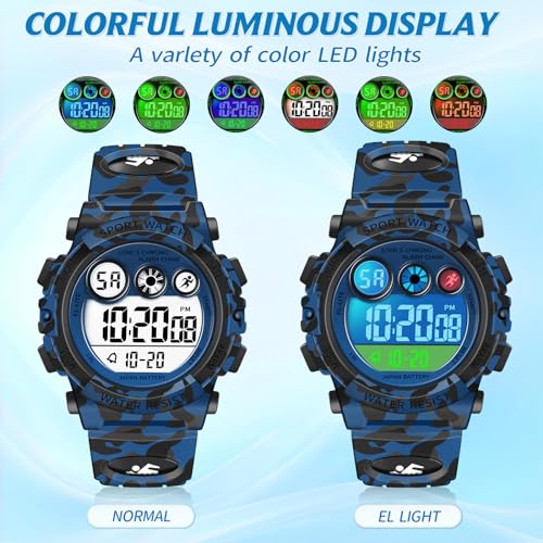 Image of Dayllon Kids Digital Watch,Boys Digital Outdoor Sport Waterproof Watch,with Calendar 12 /24H Alarm 7 Colorful Backlight Stopwatch Wristwatch for 3-15 Years Old