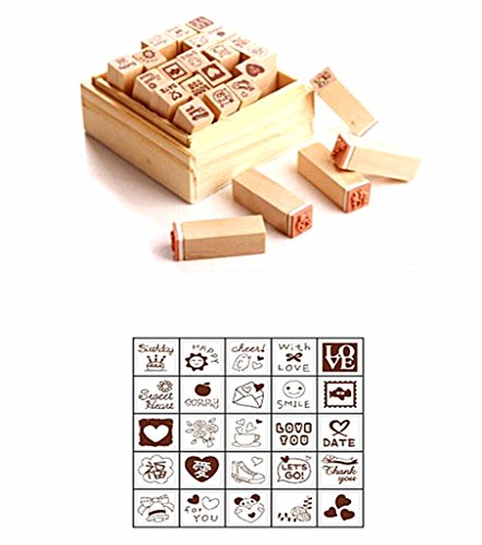 Diary Stamp Set,Wooden Rubber Signet For Children Diy Scrapbooking Planner Card Making(25Pcs,Love Heart) #TOP1