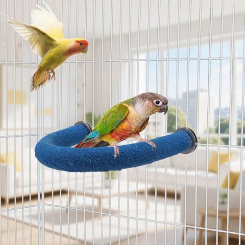 Image of Hypeety U Shaped Parrot Perch Wood Bird Cage Stand for Grinding Mouth Claw | Quartz sands, rough-surfaced, fits most cages, easy to install, promotes foot exercise, for parakeets cockatiel conure , blue