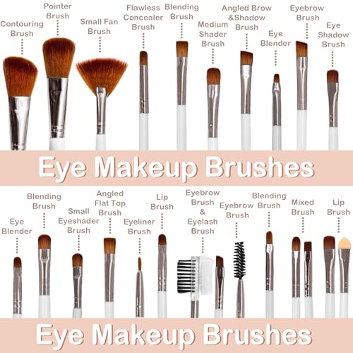 GZIXBDA Makeup Brush Set, 52Pcs Makeup Tool Set Premium Synthetic Foundation Concealers Powder Eye Shadows Makeup Brushes Kit for for Beginner Professional, Beige