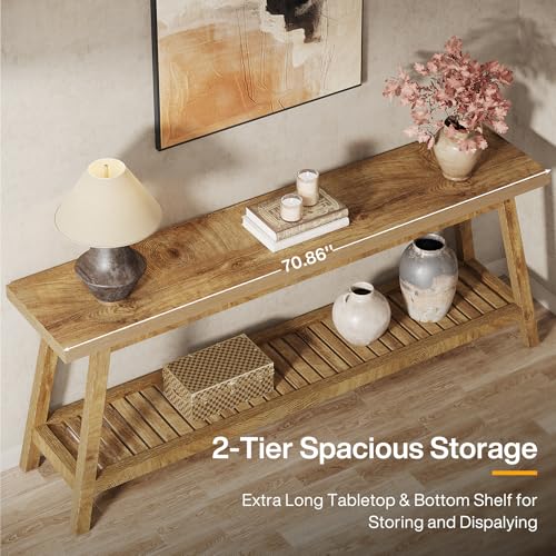 Tribesigns 70.86-Inch Console Table for Entyrway, Farmhouse 2-Tier Entry Entrance Table, Narrow Long Sofa Table Behind Couch, Light Brown - Image 4