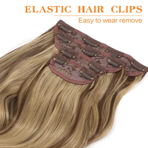 Yacurcur Clip In Hair Extensions 4Pcs Synthetic Long Wavy Medium Brown Mixed Ash Blonde Hairpieces Thick Fiber Double Weft Hair Extension For Women (Medium Brown Mixed Ash Blonde,20 Inch) #TOP2