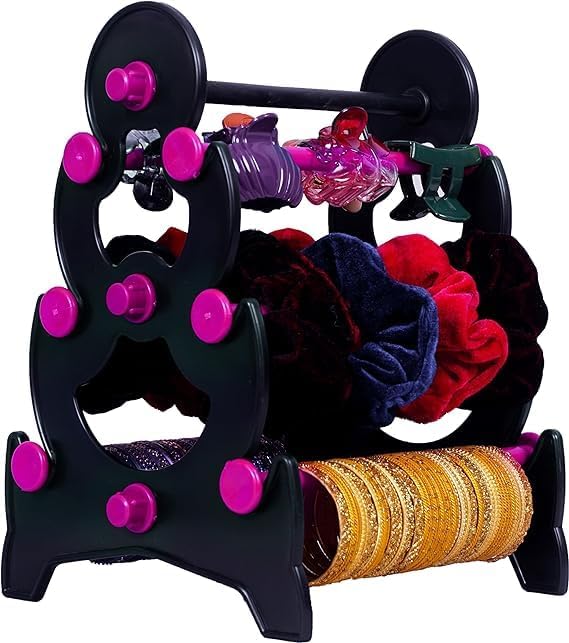 Bangle Stand/Organizer/Storage/Holder Plastic For Women Dressing Table/Wardrobe Chudiyan/Valayal 3 Step Mini Stand/Tower Jewellery Display (Pink)