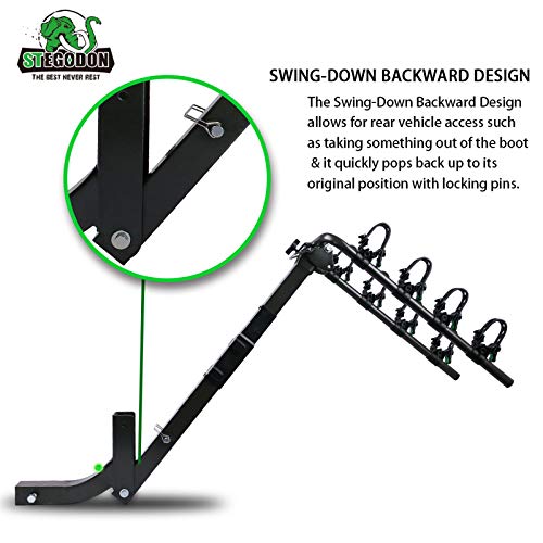 STEGODON 4 Bike Hitch Rack 2\'\' Hitch Receiver Heavy Duty Bicycle Carrier Racks with Dual Compound Spine Shield Hitch Mount Double Foldable Rack for Cars,Trucks, SUV,Hatchback RV,Tow Hitch and Minivans - Thumbnail 4