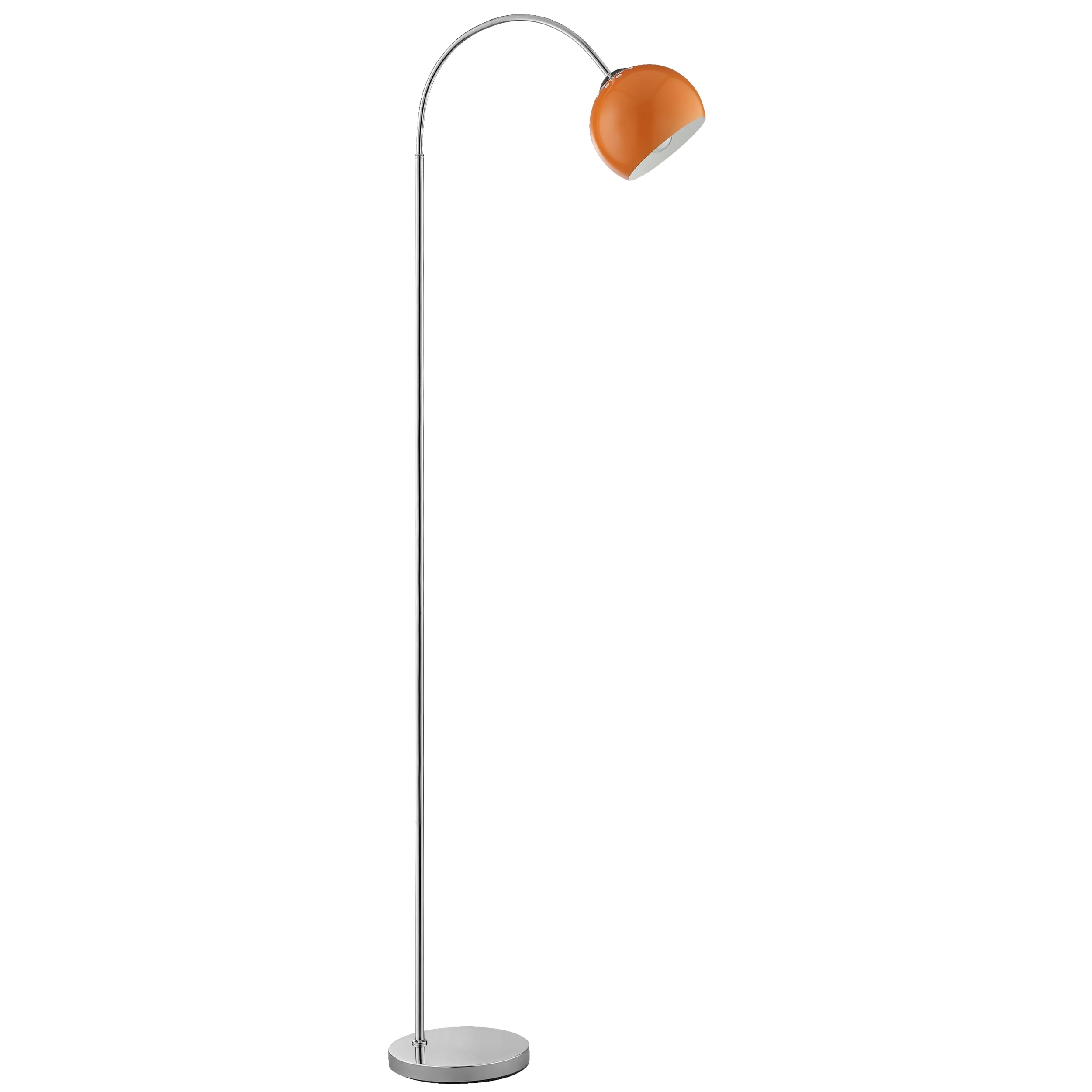 Lámpara de pie curvada brillante Helen, casquillo E27, 170 cm de alto, 23 cm de ancho, 51 cm de profundidad, brazo curvado, metal cromado con pantalla naranja, ideal para salón y rincón de lectura,