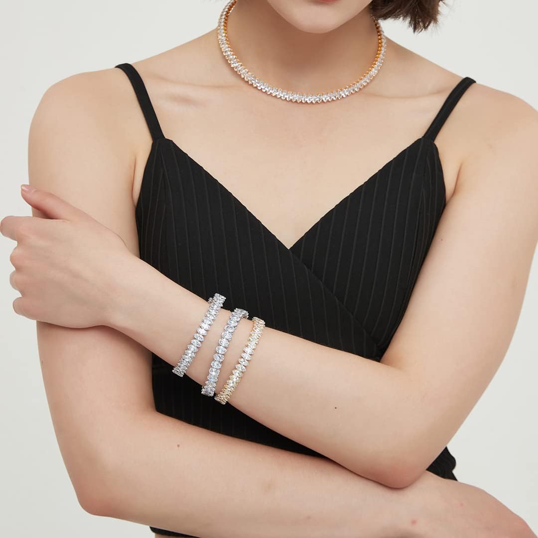 AiliFe Cuff Tennis Bracelet for Women: Crystal Adjustable Cubic Zirconia Silver Bangle - 14K Gold Plated Red Rhinestone Bracelets for Party Favors Bride Wedding Jewerly - Image 7