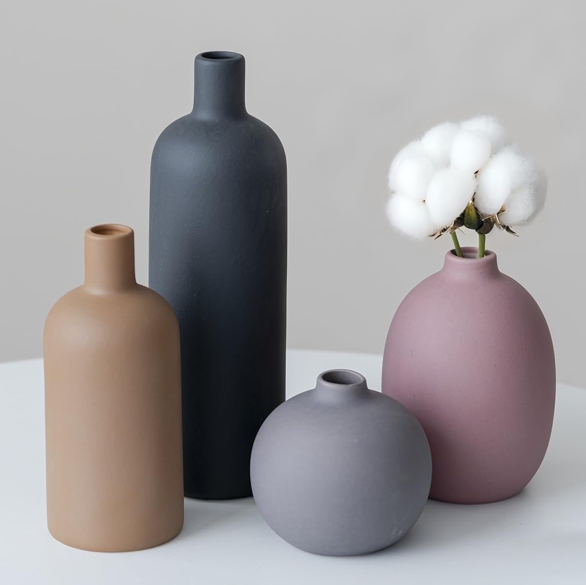 Set di 4 vasi moderni, in ceramica, colori Morandi, decorazione minimalista da tavolo, stile nordico, neutro, boho scandinavo, set da 4 pezzi, colore nero