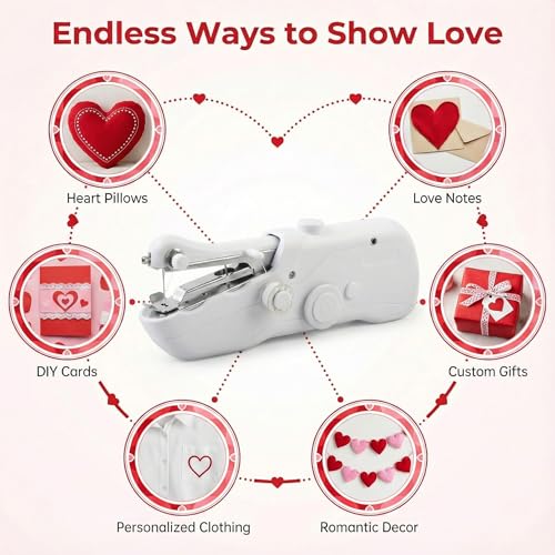 Image of Portable Handheld Sewing Machine for Adults - Mini Hand Held Sewing Stitching Machine for Beginners - Small Electric Cordless for Quick Fabric Home Travel Clothes Pants DIY Fabric Denim (White)