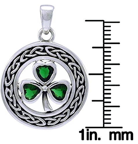 Sterling Silver Celtic Clover Shamrock Pendant Necklace 18" Green4