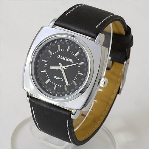 Amazon Reiz 四角いケースに丸い文字盤がおしゃれなメンズウォッチ ブラック メンズ腕時計 腕時計 通販