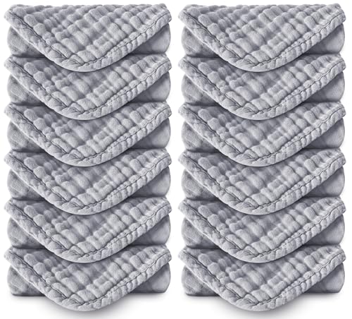 Image of Spotted Play Muslin Burp Cloths 100% Cotton Large 20''x10'' Extra Soft and Absorbent Baby Wash Cloths Spit Up Rags - Baby Burping Cloth for Boys Girls Items(12 Pack Grey)
