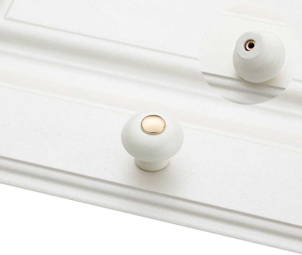 10 Pack Cabinet Knobs Dresser Knobs Drawer Knobs Ceramics Kitchen Cabinet Pulls Handles Hardware Vanity Handle Decoration White (Gold, Single Hole)