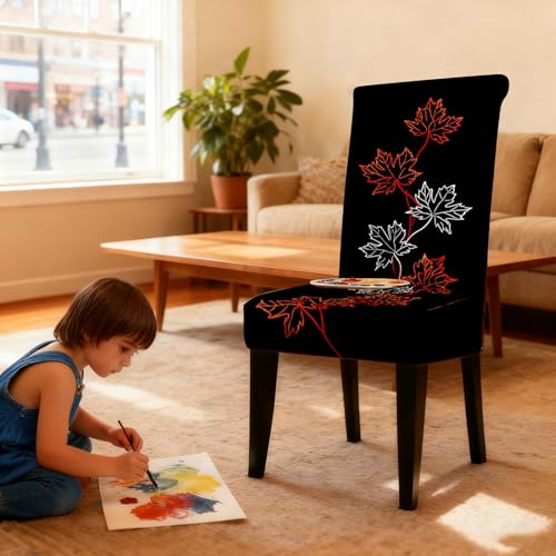 Image of Nuxovilar 6PCS Maple Leaf Black Background Stretch Chair Covers | Stretch Slipcover Autumn Protector Maple Leaf Wrap Seat Guard Dining Room Theme Kitchen Cafe (Autumn Maple)
