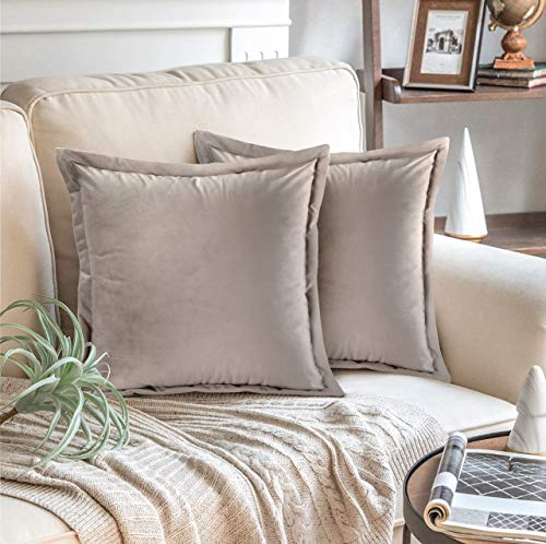 Adam Home Fundas de cojín de terciopelo con cremallera invisible, 45 x 45 cm, fundas de almohada decorativas para sofá, dormitorio, sofá, oficina (2 unidades), color gris