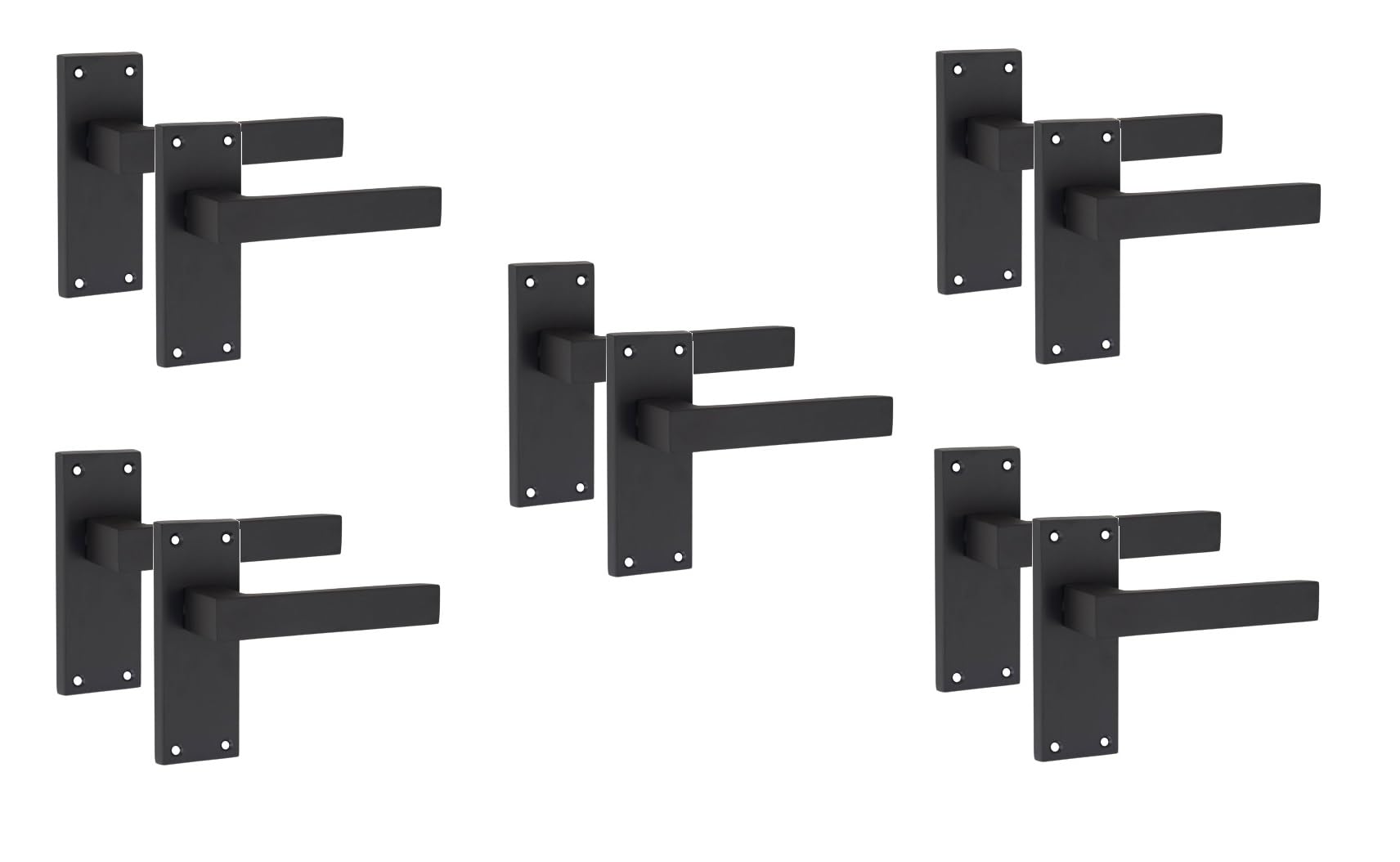 Golden Grace Victorian Straight Delta Door Handles Latch in Matt Black, 5 Pairs - 120mm x 40mm Backplate