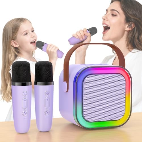 Mini Karaoke Machine for Kids, Haomuren Portable Speaker with 2 Wireless Microphones, Christmas Birthday Gifts Girl Singing Karaoke Machine for 3-12+ Year Old, 2025 Karaoke Gifts for Girls (Purple)