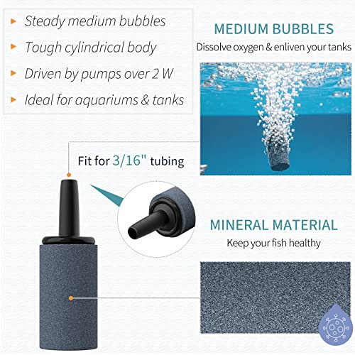 Pawfly Aquarium 1 Inch Air Stone Cylinder Grey Bubble Diffuser Release Tool For Nano Air Pumps Small Buckets And Fish Tanks, 10 Pack #TOP3