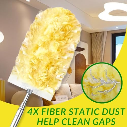 Image of Duster Refills,Static Dust Removal Brush Disposable Replacement Head Compatible with Swiffer Duster Refills for Electronics, Furniture, Blinds, Ceiling Fans (Yellow, 30 Refills+1 Extension Pole)
