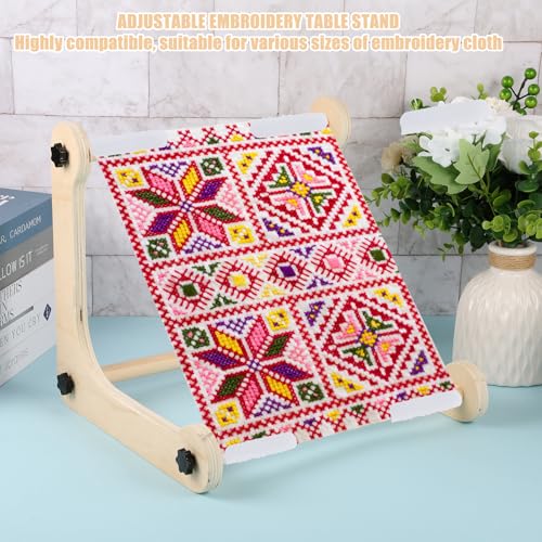 Adjustable Embroidery Table Stand,Cross Stitch Hoop Stand,Wood Embroidery Holder,Cross Stitch Frame for Lap or Table Top Cross Stitch or Tapestry Needlepoint Embroidery,2 Sizes Rod ( 11.8\" and15.75)