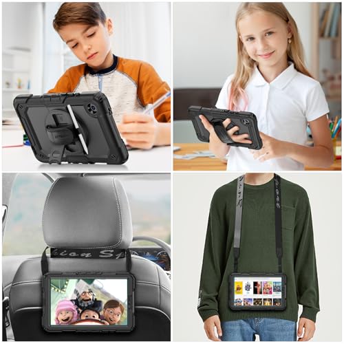 SEYMAC stock Case for Samsung Galaxy Tab A11 8.7'', Full-Body Drop Protection Case with Screen Protector Pencil Holder [360° Rotating Hand Strap] &Stand, Black by SEYMAC stock - Image 3
