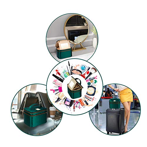 Eudora Double Layer Travel Makeup Bag, Green Nylon Satin Makeup Bag Organizer With Portable Mirror And Brushes Holders, Large Cosmetics Bag For Women (Green) #TOP5