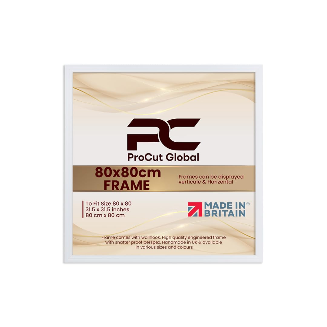 Procut Global 80x80CM White Picture Frames - Classic Wooden Photo Frame with Shatterproof Perspex for Wall or Tabletop - Perfect for Posters, Certificates & Prints - Sizes & Colors Available