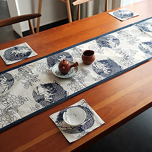 Chemin de table beige bleu marine KnSam, décoration buffet et placard - 5